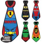 Super Hero Newborn Baby Monthly Milestone Tie Stickers for Boys, Month by Month Photo Props Infant Onesie Sticker Set Belly Decals, Baby Shower & Registry Gifts, Scrapbook Photo Keepsake