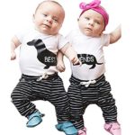 KONIGHT 15Pcs Infant Twins Baby Girl Boy Best Friends Short Sleeve Romper+Striped Pants Summer Outfits Clothes