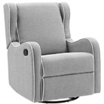 Angel Line Rebecca Upholstered Swivel Gliding Recliner, Gray Linen with White Piping