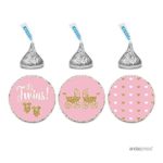 Andaz Press Chocolate Drop Labels Trio, Twins Girl Baby Shower, It’s Twins!, Pink with Printed Gold Glitter, 216-Pack