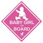 4Pillars Baby Girl On Board – Baby On Board – 4×4 Bright Pink Bumper Sticker (1 Sticker)