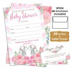 Pink Elephant Floral – Baby Shower Invitations Girl Twins, Envelopes and Diaper Raffle Tickets. Set of 25 Floral Fill in The Blank Style Invites with Envelopes – Floral Baby Shower Invitations Girl