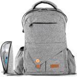 Diaper Bag Backpack | Easy Travel for Active Parents | Max Durability & Storage Capacity | Light Gray Classic Unisex Style | Bonus Change Pad & Insulated Bottle Sleeve | Large Diaper Backpack
