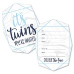 It’s Twin Boys  – Shaped Fill-in Invitations – Blue Twins Baby Shower Invitation Cards with Envelopes – Set of 12