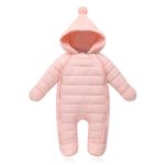 Infant Toddler Winter One-Piece Footed Jumpsuit Pram Double Zipper Bunting Winter Outerwear Jacket Snow Coat for Baby Girl, Light Pink, 6-12 Months