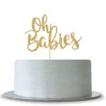 Gold Glitter Oh Babies Cake Topper for Twins Baby Shower,Gender Reveal,Baby 6 Months, 1st Birthday Party Decorations Supplies Twins Cake Topper