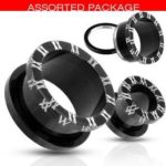 Blackline Titanium IP Surgical Steel Twin X Grooved Cuts Screw-Fit Tunnel Plug 1/2″ Roman Numeral