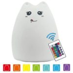 Baby Nursery Night Light, NeoJoy Cat Kids Night Light with Remote Control, Silicone Kitty Beside Lamp Christmas Gift Ideas for Toddler Children