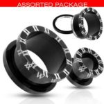 Blackline Titanium IP Surgical Steel Twin X Grooved Cuts Screw-Fit Tunnel Plug 8mm 0 gauge Roman Numeral