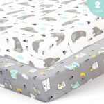 BROLEX Stretchy-Crib-Sheets-Set 2 Pack Portable Crib Mattress Topper for Baby Boys Girls,Ultra Soft Jersey Knit,Owl & Bear