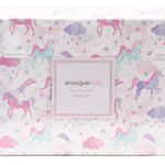 Envogue Kids Shooting Star Unicorn Sheet Set for Girls Pink Purple Aqua on White 4 Piece Full Size Bed Sheets