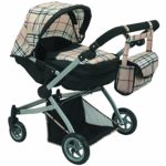 Babyboo Deluxe Twin Doll Pram/Stroller Beige Plaid & Black with Free Carriage Bag (Multi Function View All Photos) – 9651A