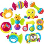 iPlay, iLearn 10pcs Baby Rattles Teether, Shaker, Grab and Spin Rattle, Musical Toy Set, Early Educational Toys for 3, 6, 9, 12 Month Baby Infant, Newborn