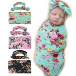 3 Pack Receiving Blanket with Headbands BQUBO Newborn Baby Floral PrintedBaby Shower Swaddle Gift