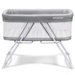 MiClassic All mesh 2in1 Stationary&Rock Bassinet One-Second Fold Travel Crib Portable Newborn Baby (Crystal)