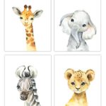 Little Baby Watercolor Animals Safari Prints Set of 4 (Unframed) Nursery Decor Art (8×10) (Option 1)