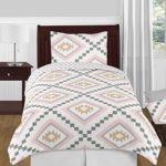 Sweet Jojo Designs 4-Piece Blush Pink and Grey Boho and Tribal Aztec Girl Twin Kid Childrens Teen Bedding Comforter Set s