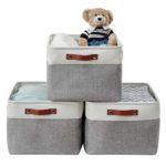 DECOMOMO Foldable Storage Bin [3-Pack] Collapsible Sturdy Cationic Fabric Storage Basket Cube W/Handles for Organizing Shelf Nursery Home Closet (Grey and White, Extra Large – 15.8 x 12.5 x 10)