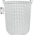 TIBAOLOVER 19.7″ Large Sized Waterproof Foldable Canvas Laundry Hamper Bucket with Handles for Storage Bin,Kids Room,Home Organizer,Nursery Storage,Baby Hamper (White Square)