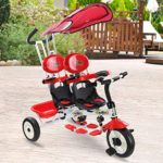 Costzon 4 in 1 Twins Kids Trike Baby Toddler Tricycle Safety Double Rotatable Seat w/Basket (Tandem Tricycle, Red)