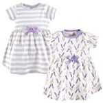 Touched by Nature Girls, Toddler, Baby and Womens Organic Cotton Short-Sleeve and Long-Sleeve Dresses, Lavender Short Sleeve, 5 Toddler