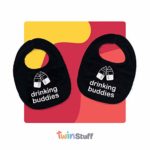 Drinking Buddies Twins Baby Bibs – 100% Soft Cotton, Unisex Twin Bib Set Black