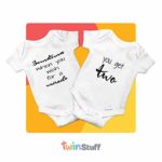 TWINSTUFF Twin Onesies – Twin Boy Girl Baby Outfits Matching. Set of Onesies 3-6 Month Sizes
