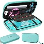 ivoler Carrying Case for Nintendo Switch Lite, Ultra Slim Portable Hard Shell Pouch Travel Game Bag for Switch Lite Accessories Holds 10 Game Cards,Turquoise