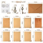 96 Pieces Christmas Vintage Stationary Paper and Envelopes Set Antique Kraft Writing Stationery 32 Sheets of Vintage Letter Papers, 16 Envelopes, 8 Hemp Ropes, 8 Retro Keys, 16 Sealing Stickers