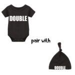 YSCULBUTOL Baby Twins Bodysuits Funny Double Trouble Cute Romper Twin Jumpsuits Hat Set(Black Trdo 0-3M)