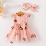 Renotemy Toddler Baby Girl Dresses 12-18 Month Girl Clothes Strawberry Baby Outfit Pink Clothes for 1 Year Old Girl Gifts Tutu Baby Girl Dress 12-18 Months