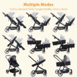 GAOMON Double Stroller Track Tandem Stroller for Infant and Toddler, Foldable Pushchair Bassinet Pram, Multi-Position Reversible & Adjustable Backrest, Large Storage Basket and Canopy, Light Gray