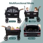 Wagon Stroller for 2 kids & Cargo-Travel Stroller Push-Pull Double Stroller Lightweight Folding Stroller for Newborn&Toddler with 5-Point Harness,Adjustable Handle Bar and Canopy,Tray Table,Cup Holder