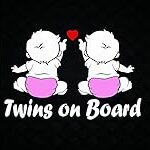 OLSI Sticker Twins on Board Baby on Board Decal for Car Truck Bumper Laptop Vinyl (Pink & Pink)