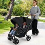 INFANS Double Stroller, Foldable Baby Tandem Stroller with Djustable Backrest Canopy Footrest, 5-Point Harness, Storage Basket, Convertible Compact Lightweight Twin Stroller for Infants and Toddlers
