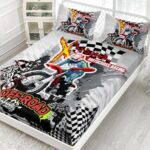 AILONEN Motorcycle Dirt Bike Fitted Sheet Set, Twin Size Bedding Sheet Motocross Racing Sheet Set,Teen Boys Motocross Racer Bed Sheet Set 3 Pieces, 1 Fitted Sheet and 2 Pillowcases