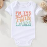 Acwssit I’m the oldest twin youngest twins baby items must haves newborn twin outfits boy and girl white 6-9 months