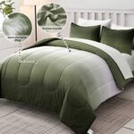 Anibedding Comforter Set Twin Green 6 Pieces Gradient Olive Lightweight Green Bed in a Bag Twin Size, All Season Down Alternative Complete Bedding Set with Flat/Fitted Sheet
