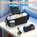 Guiseapue Universal Stroller Organizer with Cup Holder: Baby Travel Essential, Stroller Caddy with Shoulder Strap, Stroller Accessories Fit Uppababy, Baby Jogger Doona, Nuna, Britax, BOB Stroller