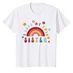 Kids Twin Girls I LOVE MY TWIN SISTER Groovy Flowers & Rainbow T-Shirt