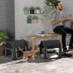 PawHut 39″ Portable Soft-Sided Cat Carrier, Cat Kennel, Travel Dog Crate with Divider, Two Compartments, Soft Cushions & Storage Bag, Easy to Fold, Black