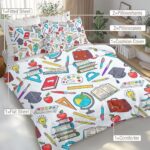 ARIGHTEX School Book RulerBed in A Bag Twin Stationery Kids College 8 Piece Comforter, Cozy White Bedding with 1 Flat Sheet, 1 Fitted Sheet, 2 Pillowcases, 2 Pillow Shams and 1 Cushion Cover