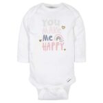 Gerber Baby Girls’ 6-Pack Long-Sleeve Onesies Bodysuits, Bear Pink, 0-3 Months