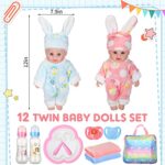 10 Pcs Realistic Twin Baby Dolls Toy Set Include 2 Pcs 12 Inch Baby Dolls, Feeding Set, Pacifiers, Doll Diapers, Bags, Milk Bottles Removable Outfit for Toddler Kids 6+ Gift(White)