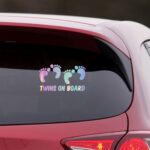 NBFU Twins On Board Baby Child (Holographic Opal Purple) (Set Of 2) Premium Waterproof Vinyl Decal Stickers For Laptop Phone Accessory Helmet Car Window Bumper Mug Tuber Cup Door Wall Decoration