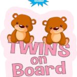 StickerTalk Girl Twins on Board Sticker, 5 inches by 5 inches