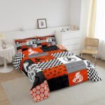 Feelyou Dirt Bike Comforter Twin Size Orange Grey Motorbike Comforter Set for Boys Girls Children Racing Motocross Rider Bedding Set Room Decor Extreme Sports Duvet Set 2Pcs