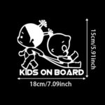 2PCS Kids On Board Kids Safety Decal – 7.1″x5.9″ Vinyl Sticker for Car Rear Windshield – Baby in Vehicle Warning Sign | #AZ30 (White)